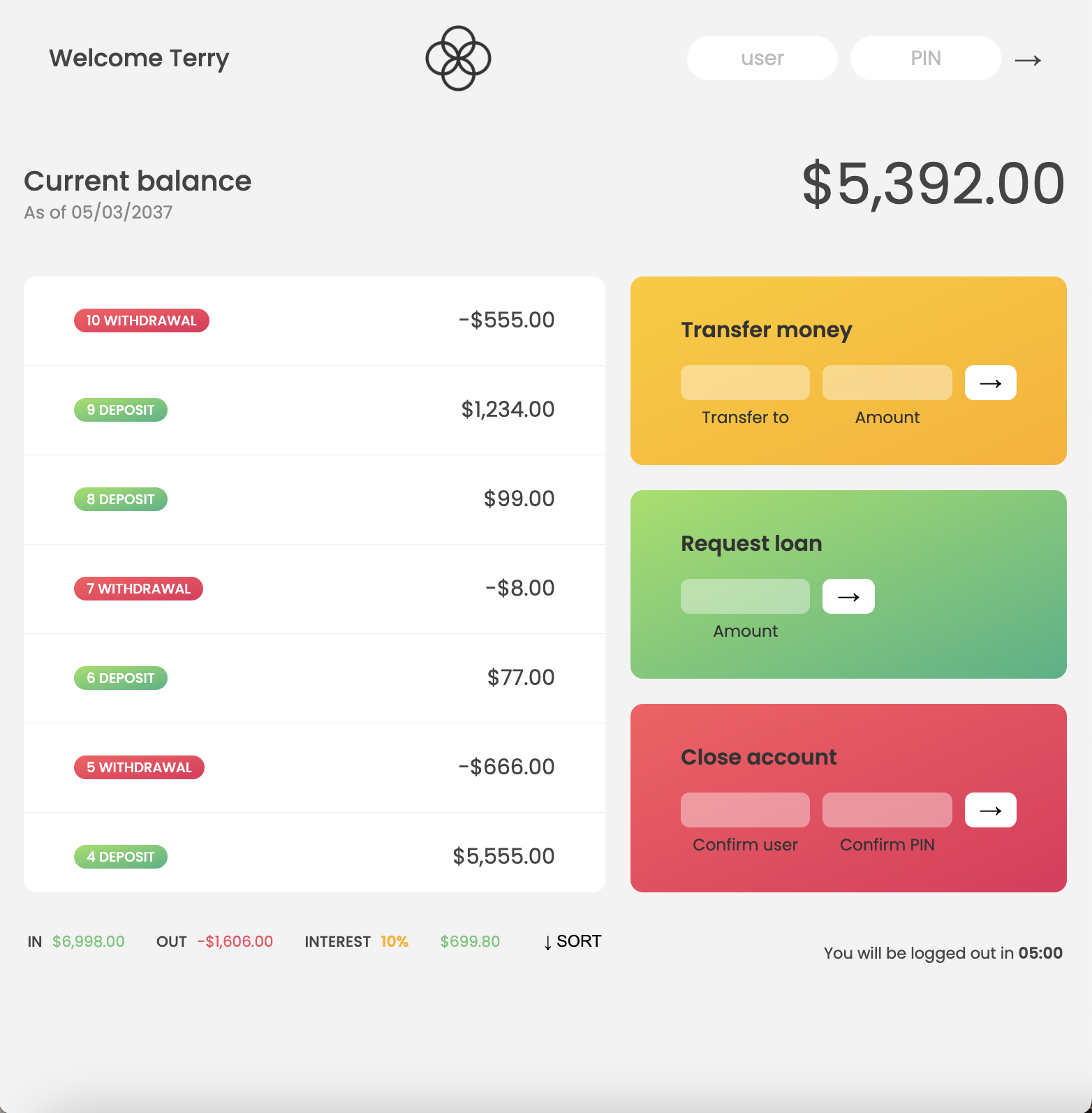 This is a Bank Application showing Balances, Deposits and Withdraws,
              Loans, interests and a feature to transfer funds. Created in
              Javascript, HTML5/CSS3.
