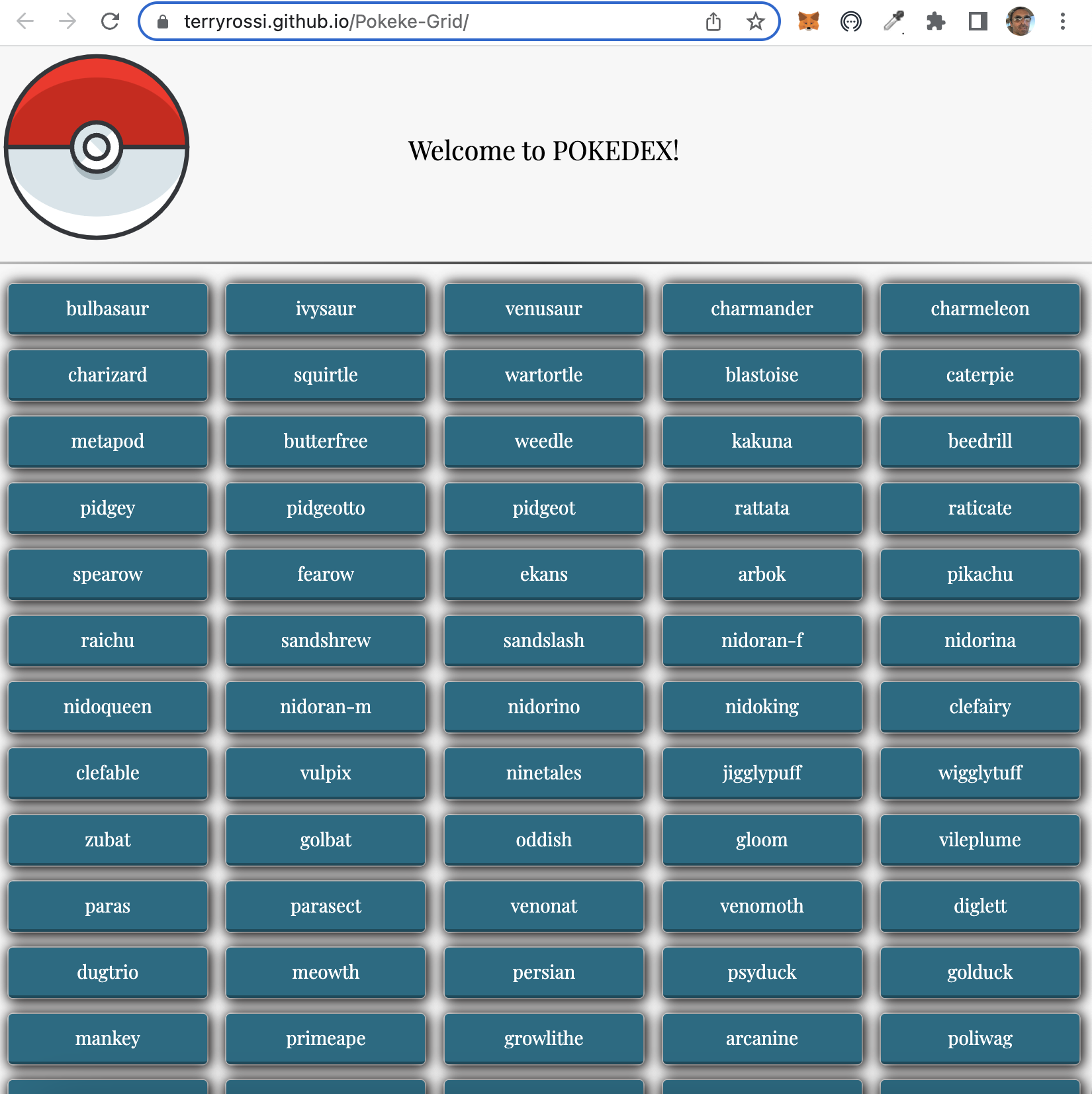 Pokedex Application written in HTML/CSS/Javascript