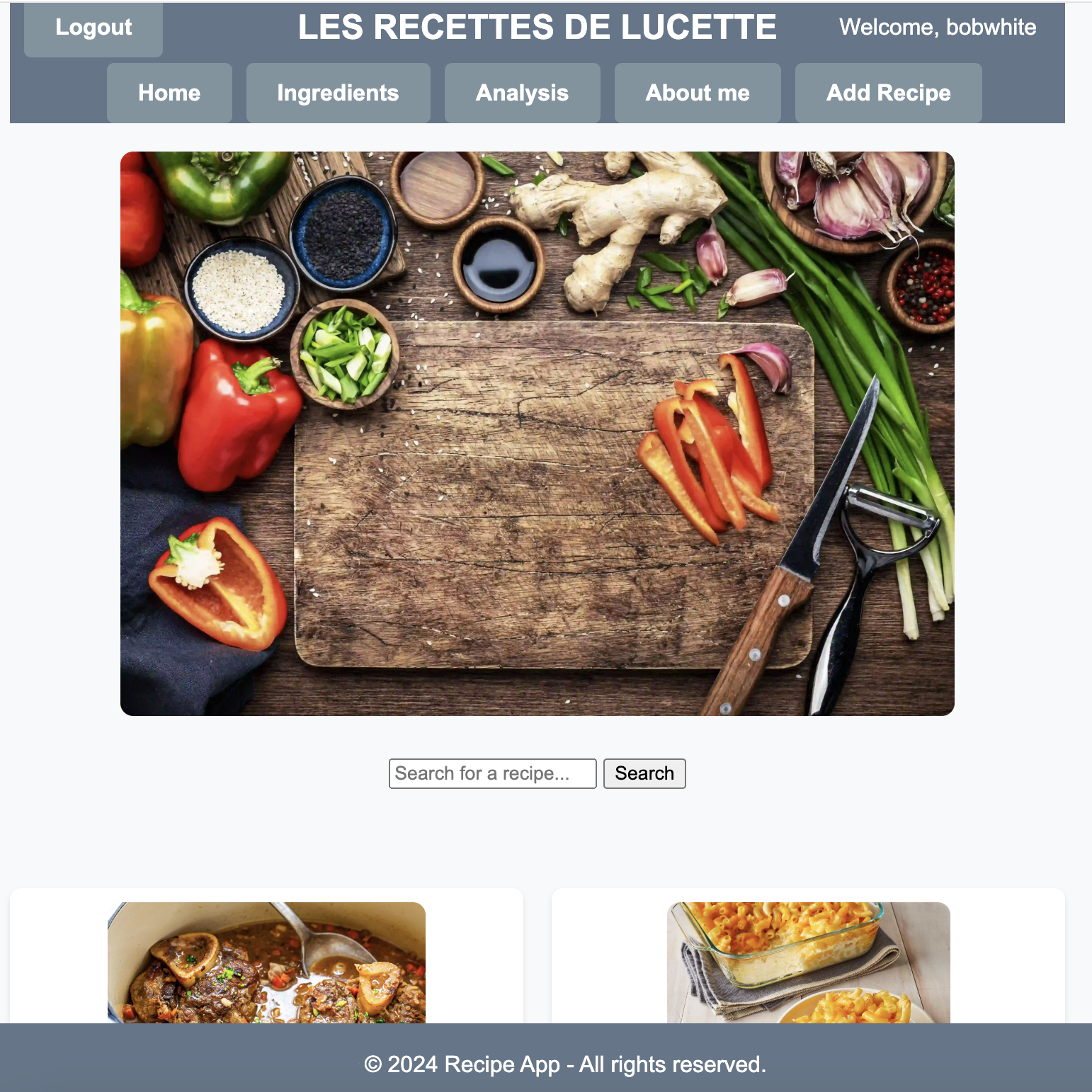 The objective of this
						Application is to build a Full Stack Python/Django Application accessing its Data in a
						PostgreSql Database and Deployed on Heroku. Due to the Ephemeral aspect of Heroku
						filesystem, the images are stored on AWS S3. The purpose of the app is to create and
						list recipes with their ingredients, cooking time and difficulty level. A non Logged In
						user can only view the recipes, while a Logged In user can create. You can check the app
						with user: bobwhite/pwd: RecAppBw75